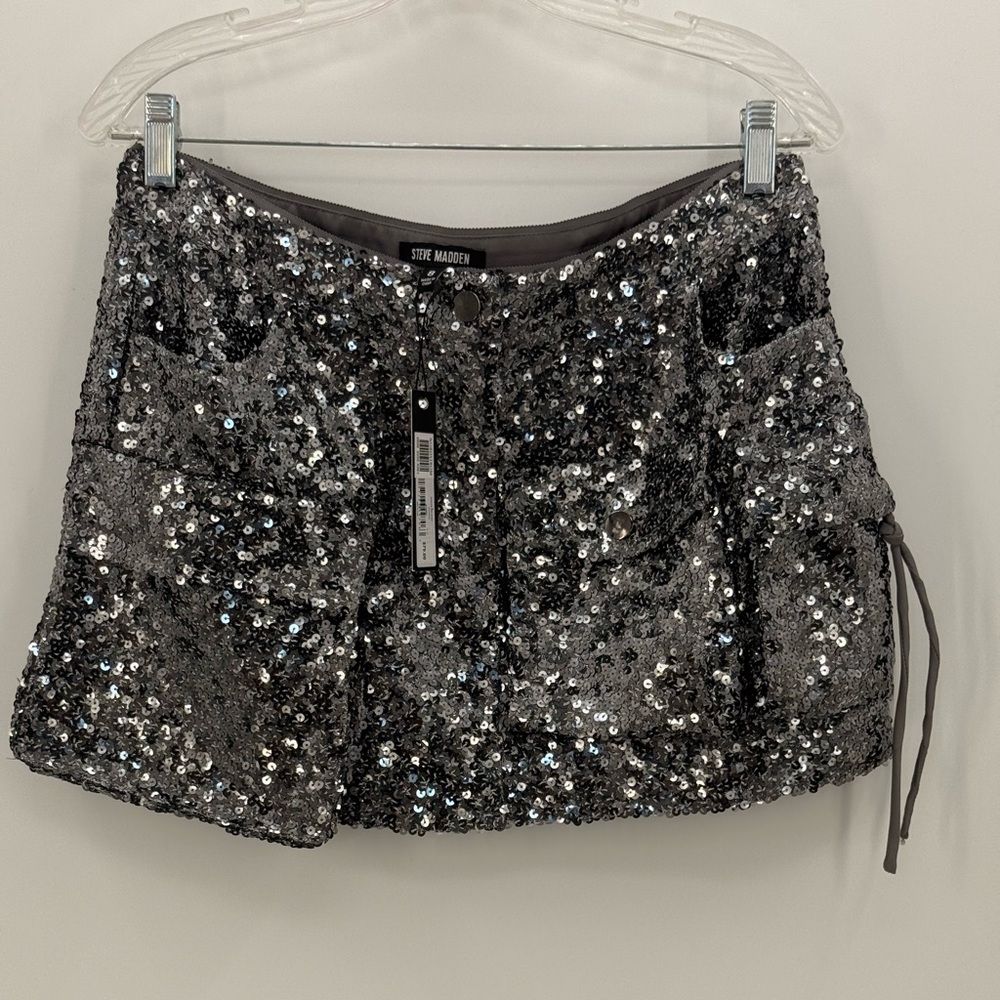 Steve Madden Evalina Sequin Mesh Cargo Miniskirt Size 8 - Picture 12 of 13